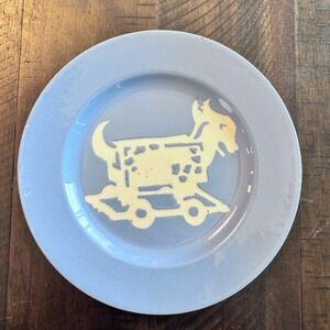 Vtg Blue Childs Plate‎ Goat Cart Toy Cameo Ware Harker Pottery Baby Blue White